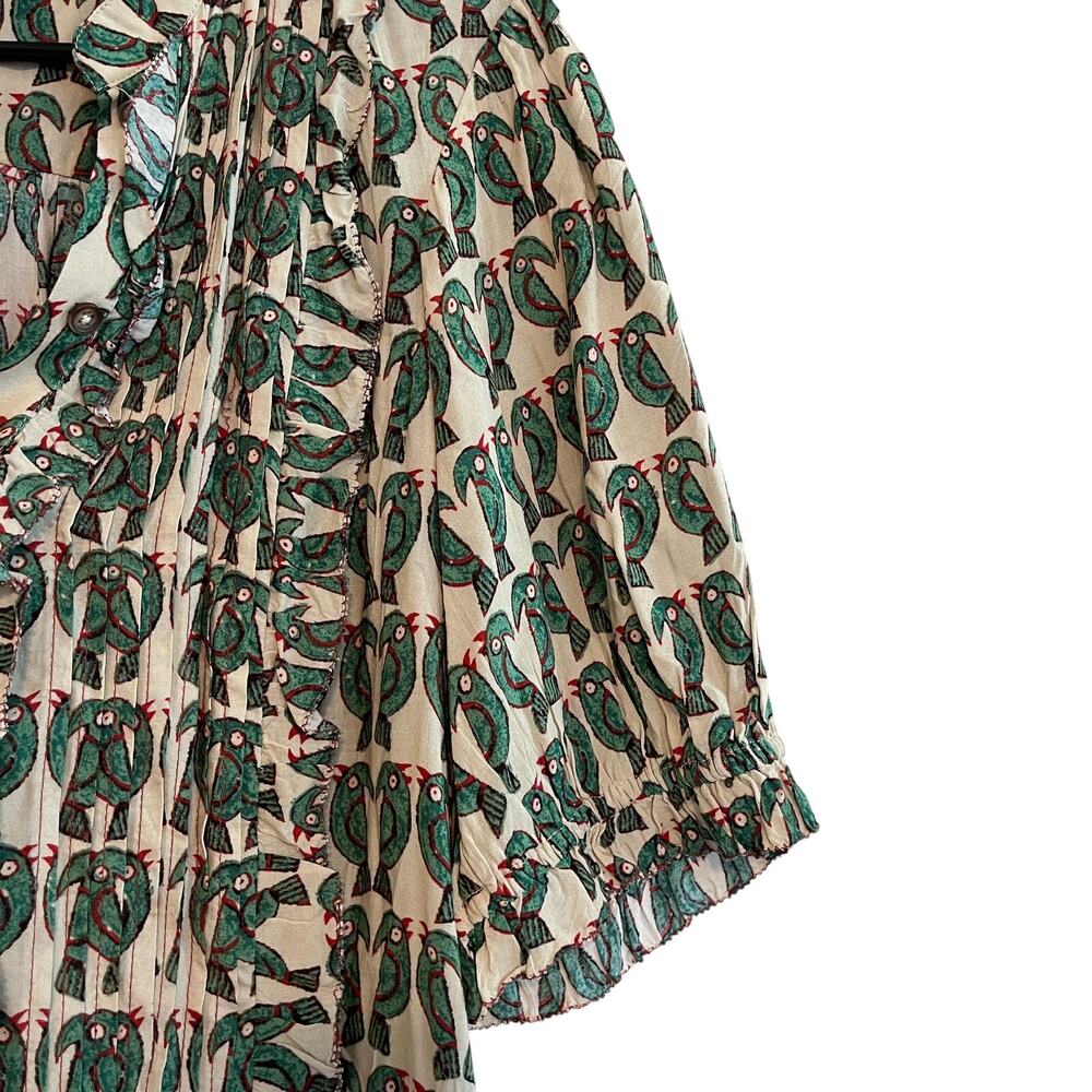 Maeve by Anthropologie Blouse Birdie Ruffled Button Down Cream Green Size 2 - Picture 4 of 11